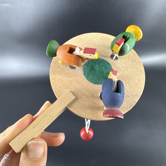 Vintage Colorful Pecking Chickens Hens Paddle Toy Wood Folk Art - Picture 3 of 9